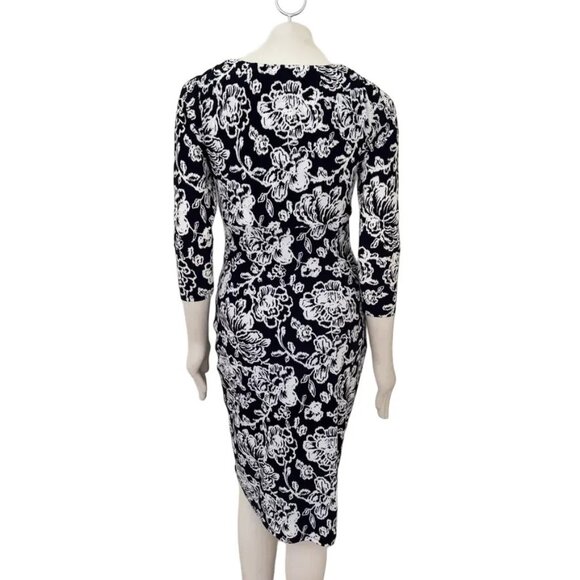 RALPH LAUREN Floral Print Faux Wrap Sheath Dress in Black & White SZ 8 - Picture 7 of 10